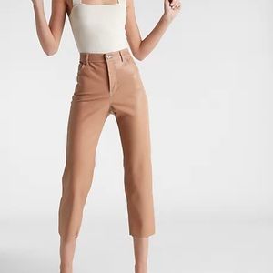 Express Super High Waisted Faux Leather Straight Leg Pants Tan